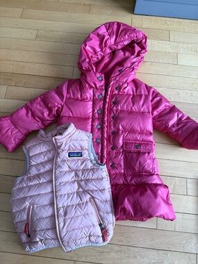 Patagonia Vest & Gap down hooded coat pink
